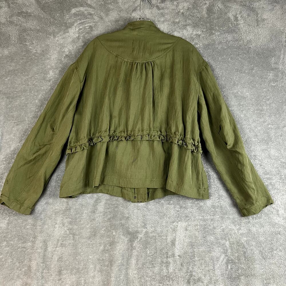 Anthropologie Oversized Utility Jacket Womens M Green Ruffled Boho Lagenlook - Picture 6 of 9
